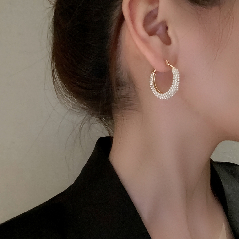 14k gold over sterling pearl hoop earrings